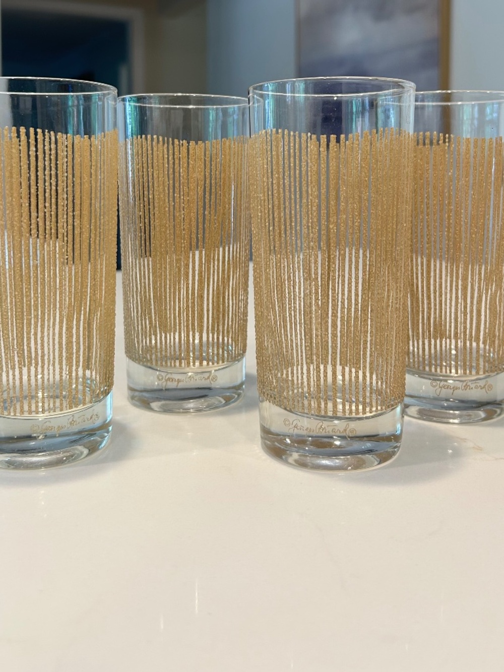 Vintage MCM Signed Set 8 Georges Briard Gold Icicle Highball Barware Glasses